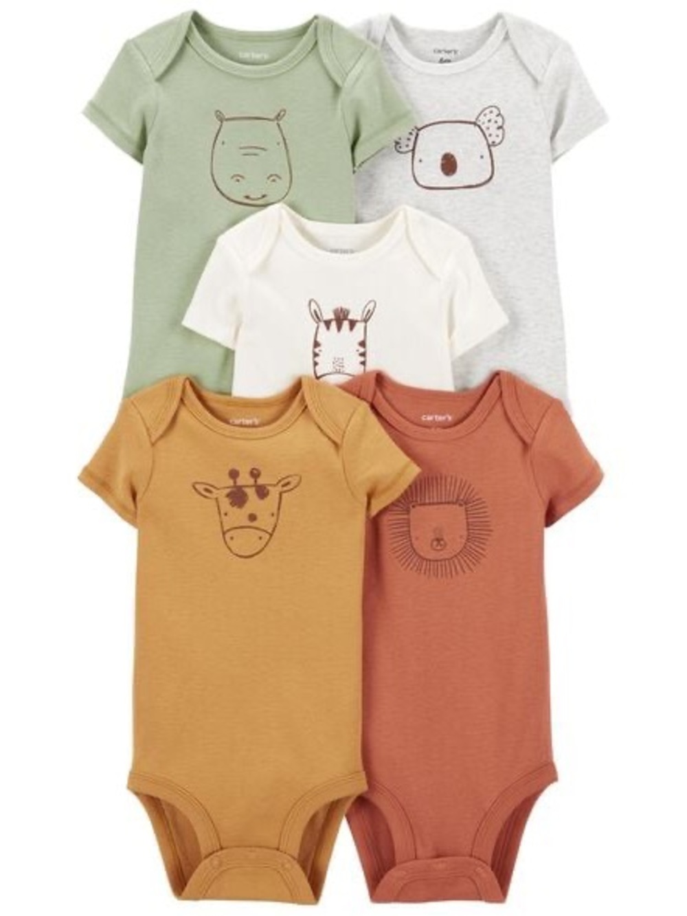 Carter's Baby One-Piece Bodysuit Set of five animal heads